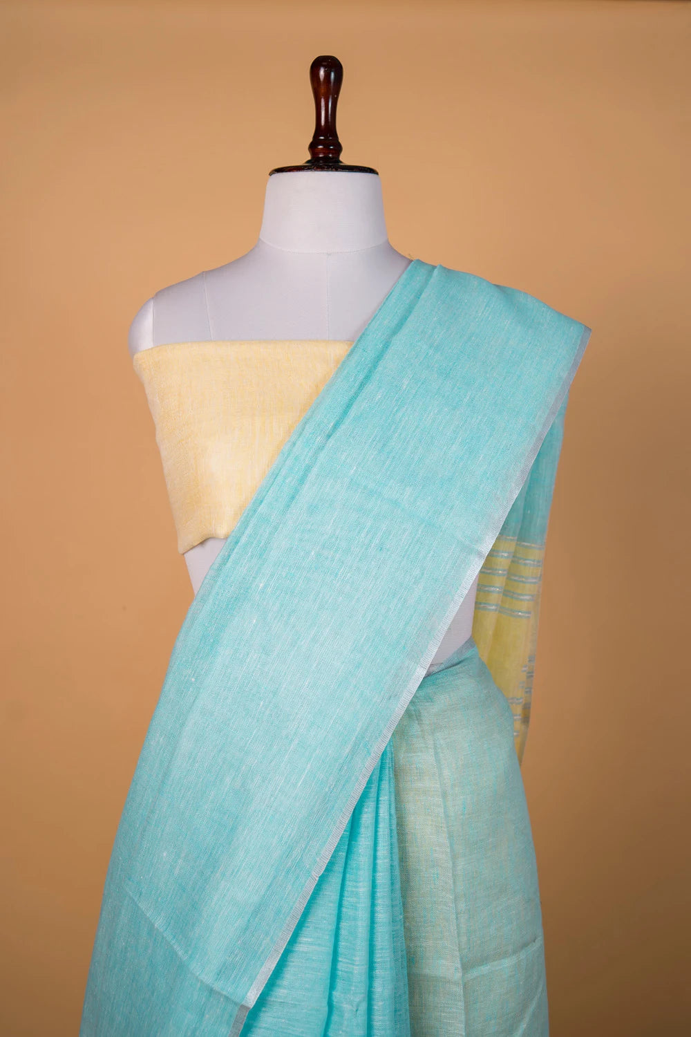 Firozi Blue  Pure Linen Saree