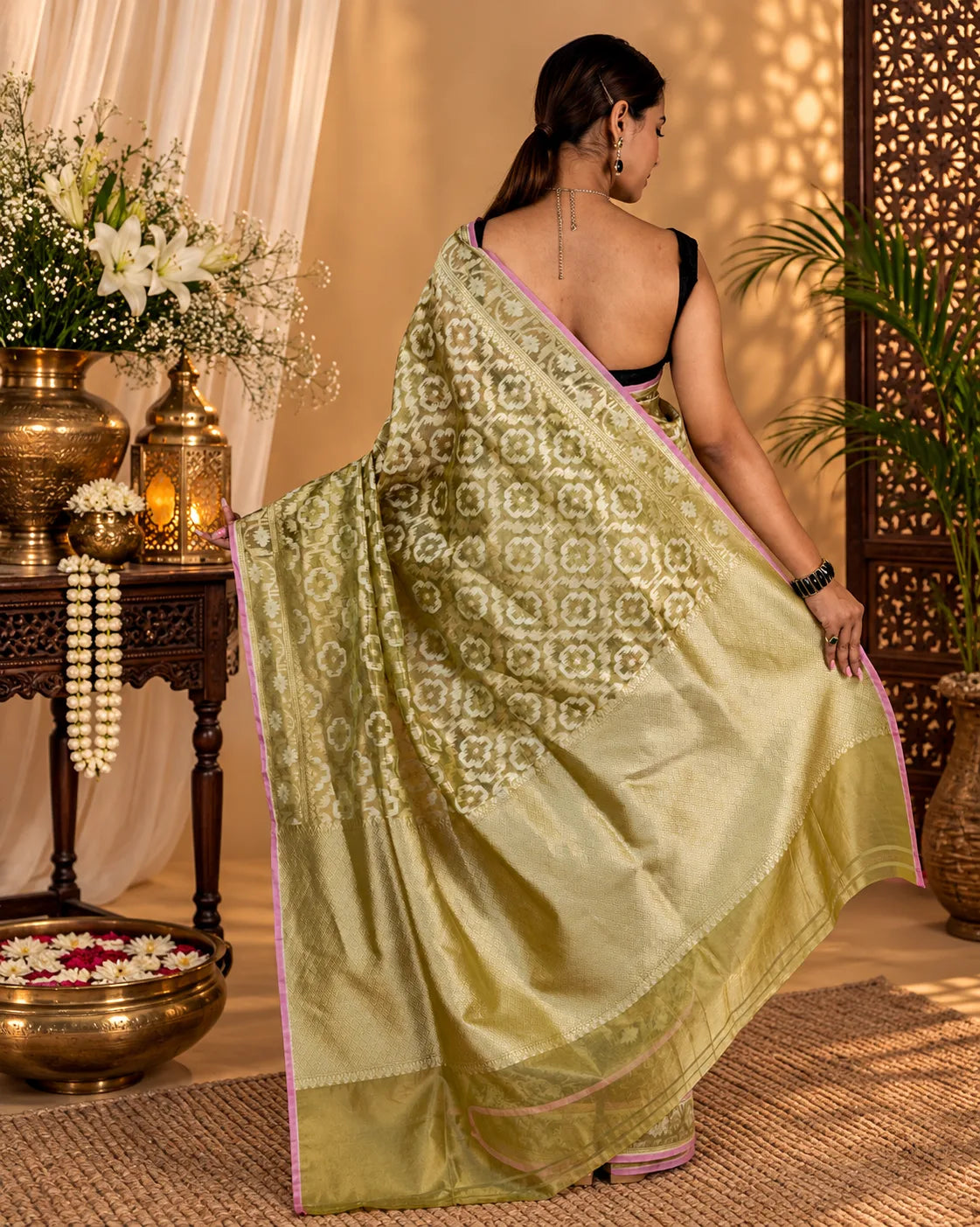 Metallic Green Tissue Banarasi Silk Saree