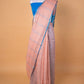 Peach & Blue Stripes Pure Linen Saree