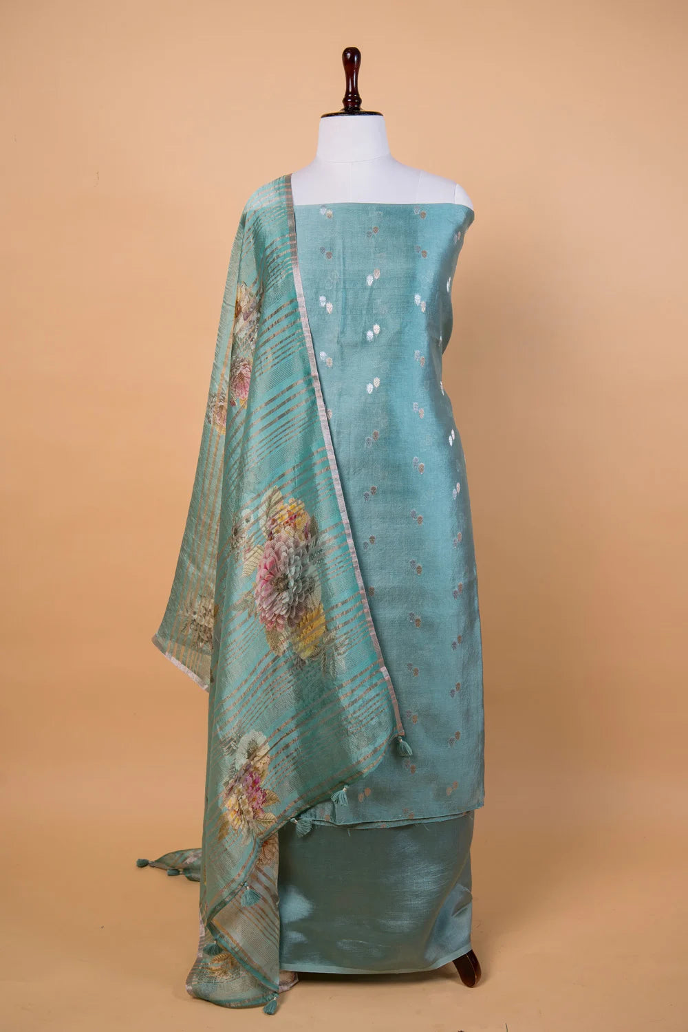 Sea Green Sona Rupa Weaving Puna Silk Suit