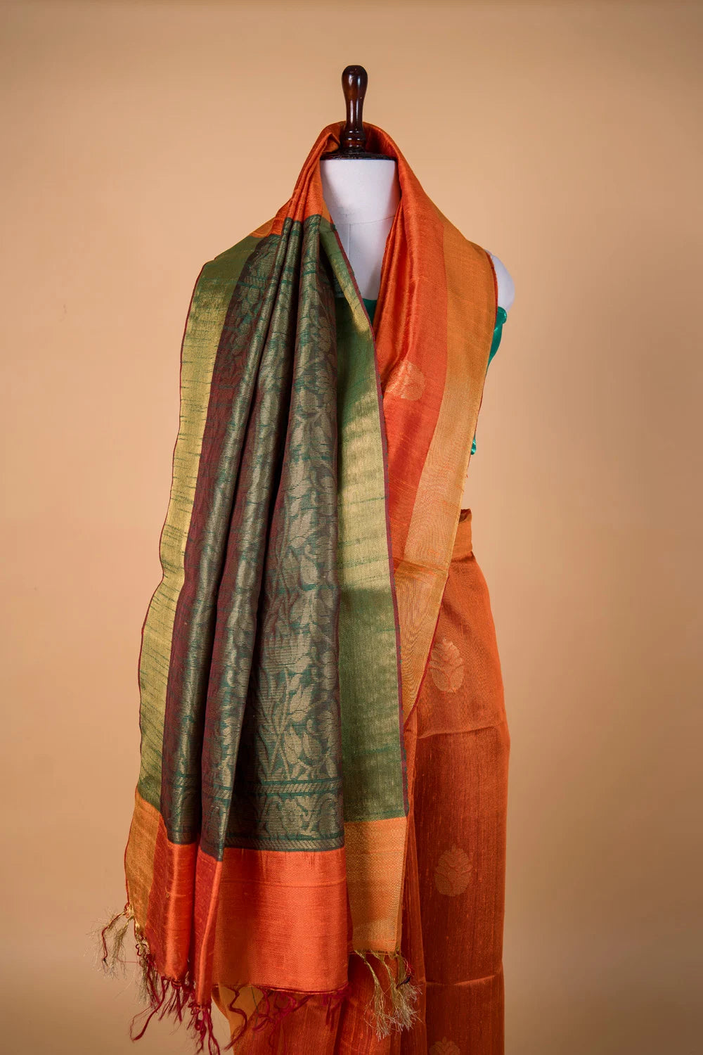 Orange Zari Buta Raw Silk Saree