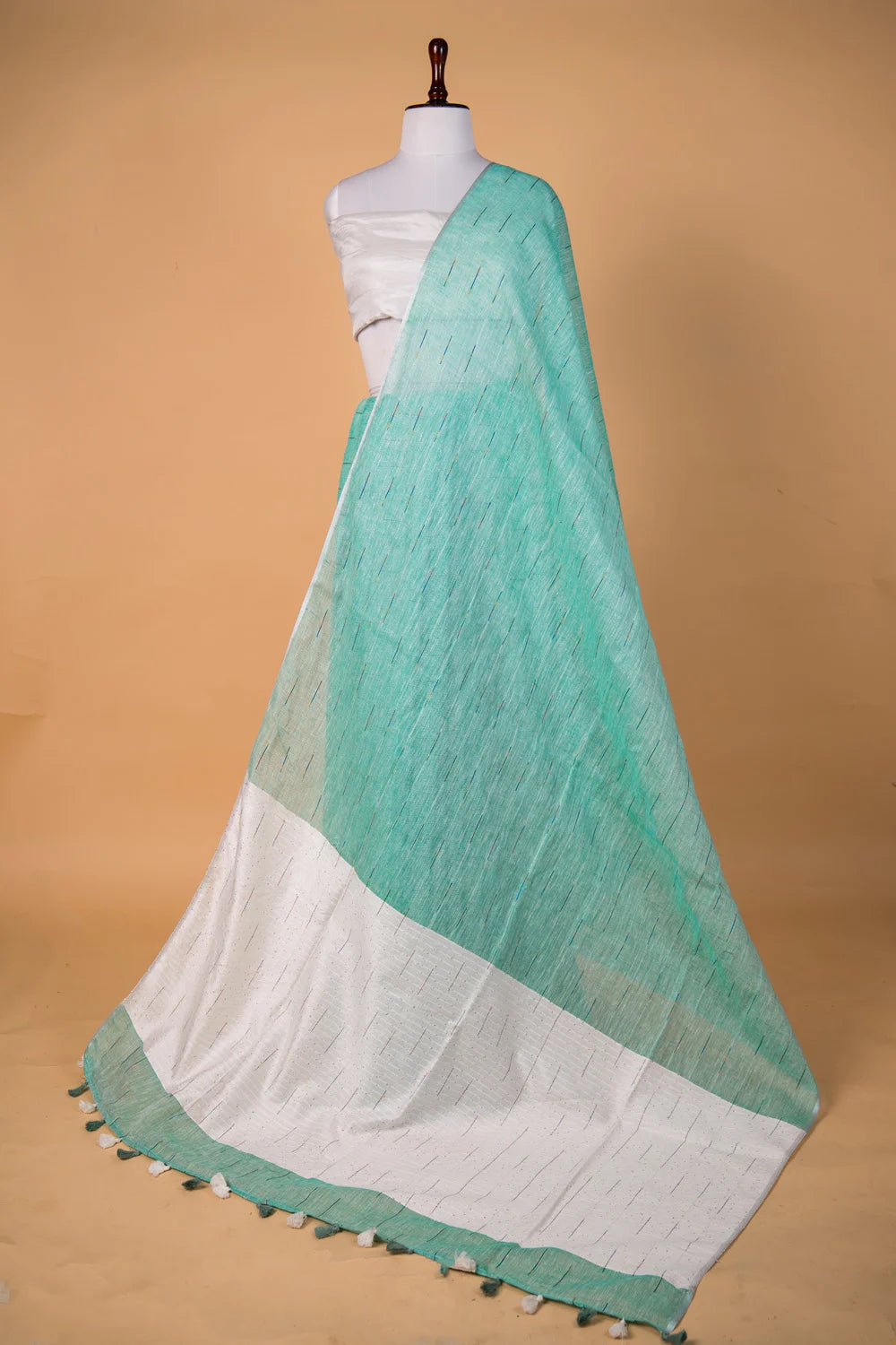 Sea Green Pure Linen Saree