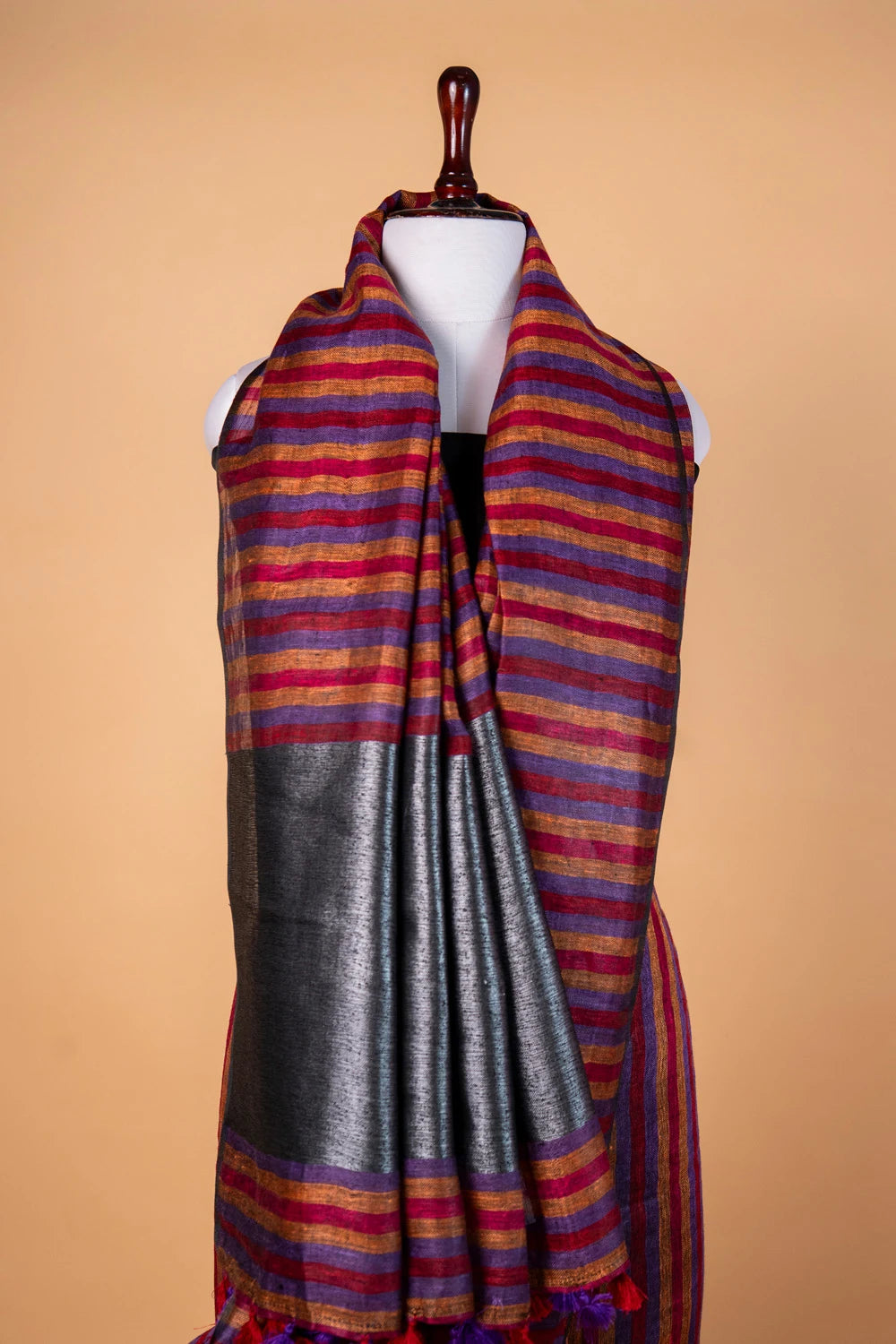 Multi Color Striped Pure Linen Saree