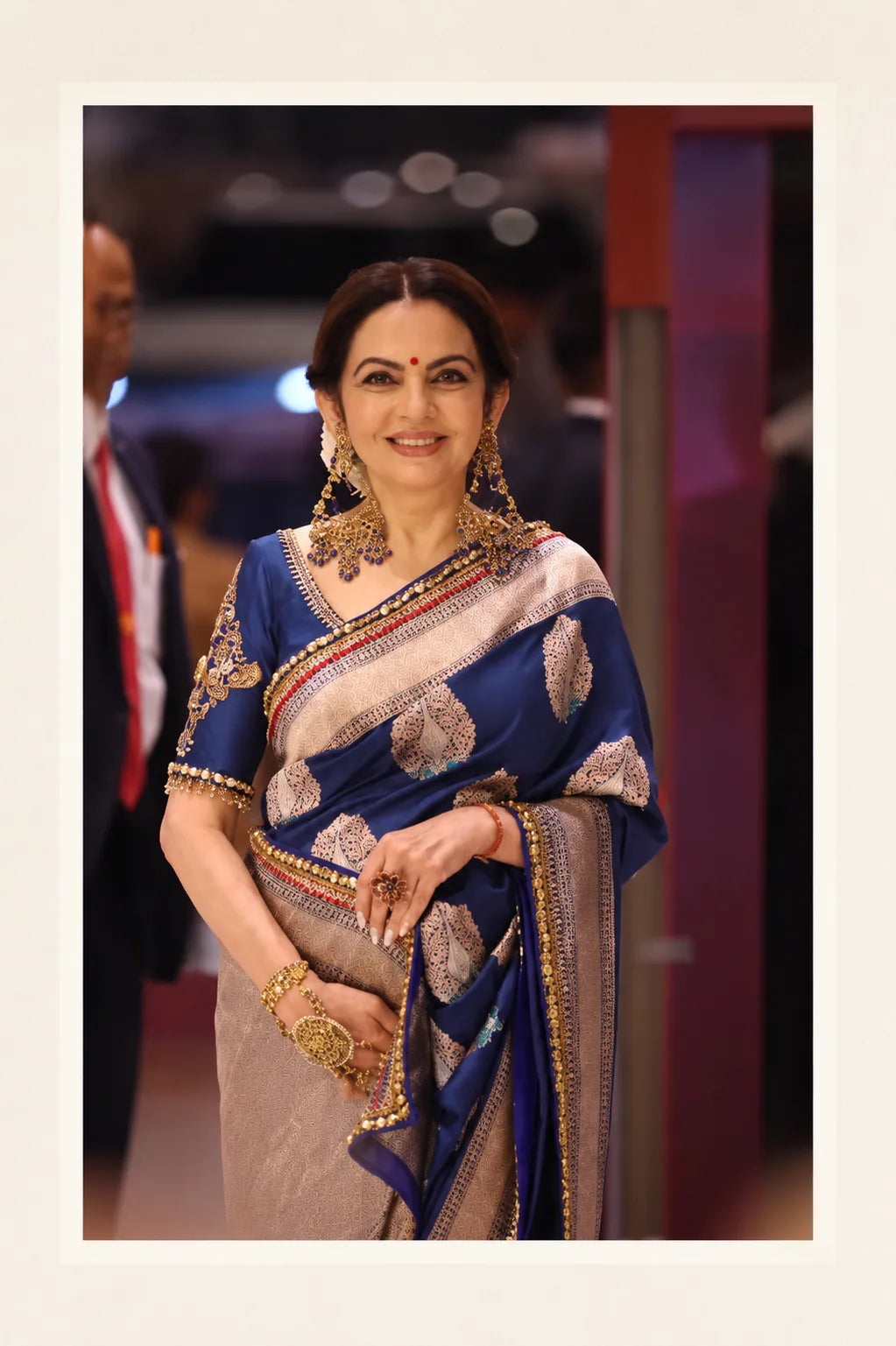 Nita Ambani Royal Blue Katan Silk Saree
