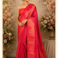 Hot Pink Temple Border Raw Silk Saree