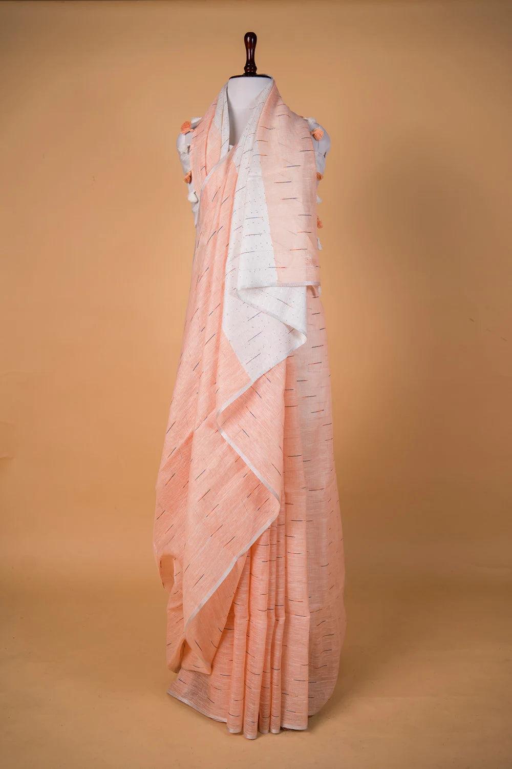 Peach Pure Linen Saree