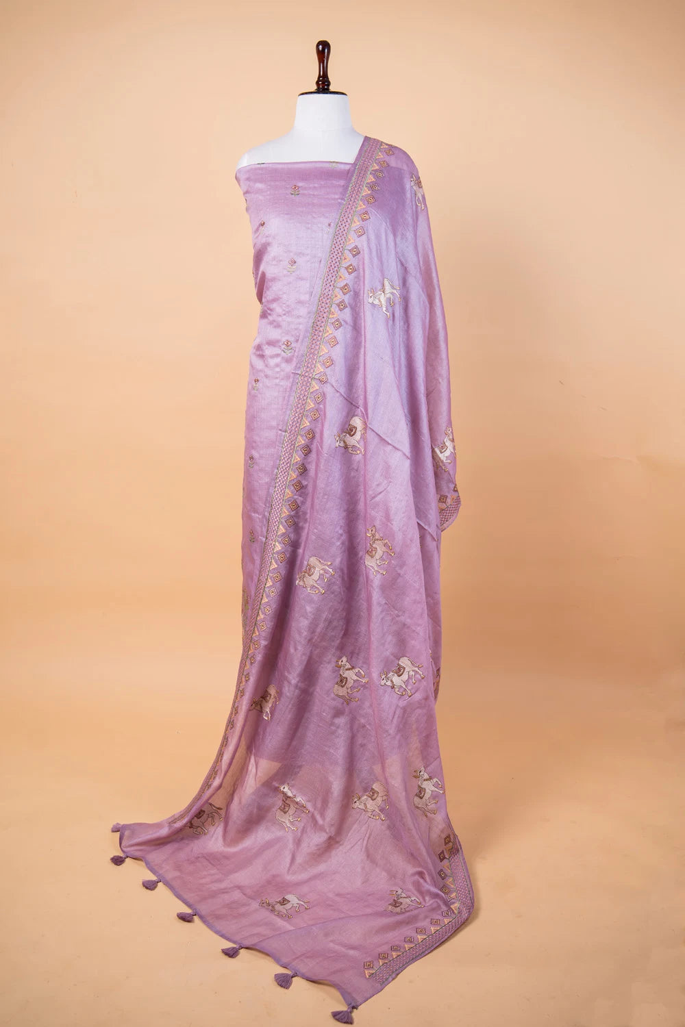 Lavender  Embroidered Tussar Silk Suit