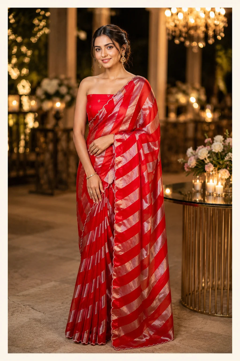 Red Sona Rupa Cocktail Saree