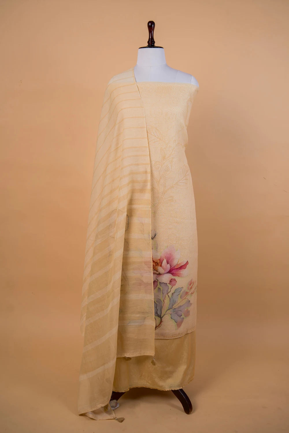 Yellow Digital Print Mul Chanderi Suit