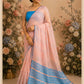 Peach & Blue Stripes Pure Linen Saree