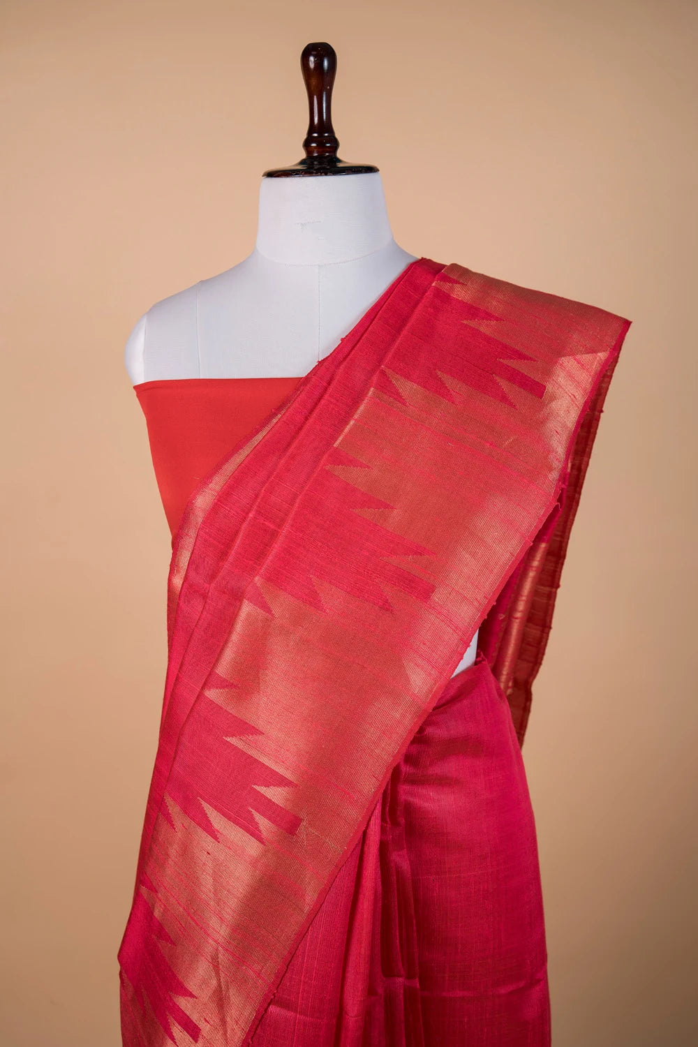 Hot Pink Temple Border Raw Silk Saree