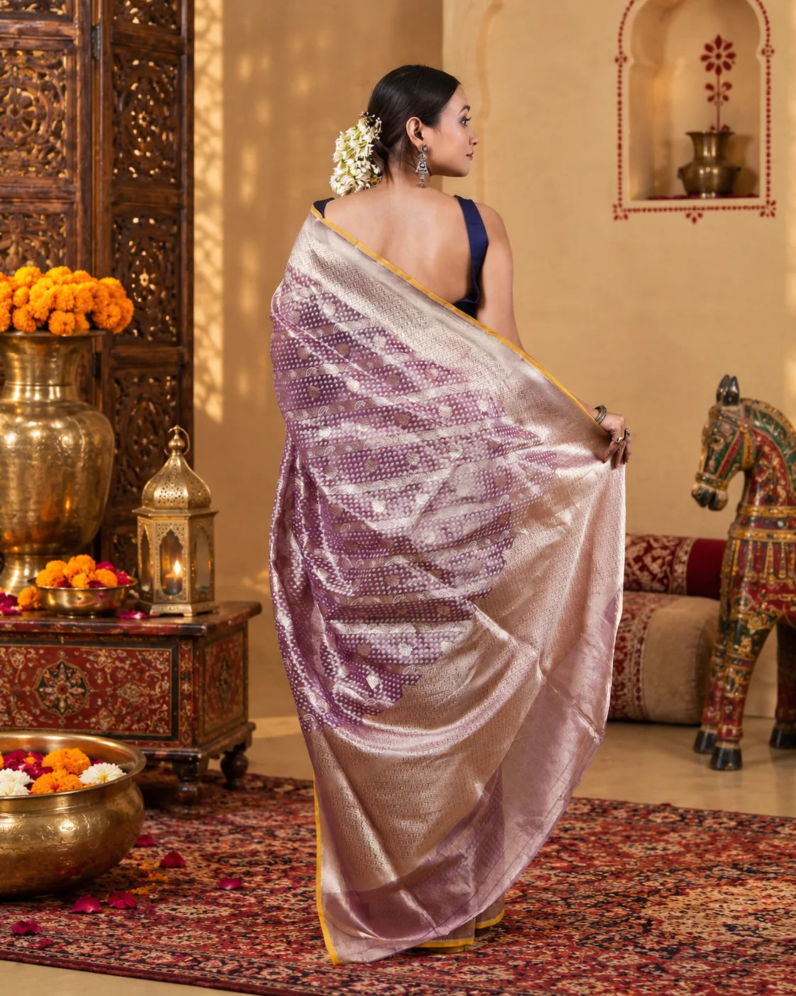 Metallic Purple Tissue Banarasi Silk Saree