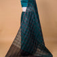 Rama Green Checks weaving Pure Linen Saree