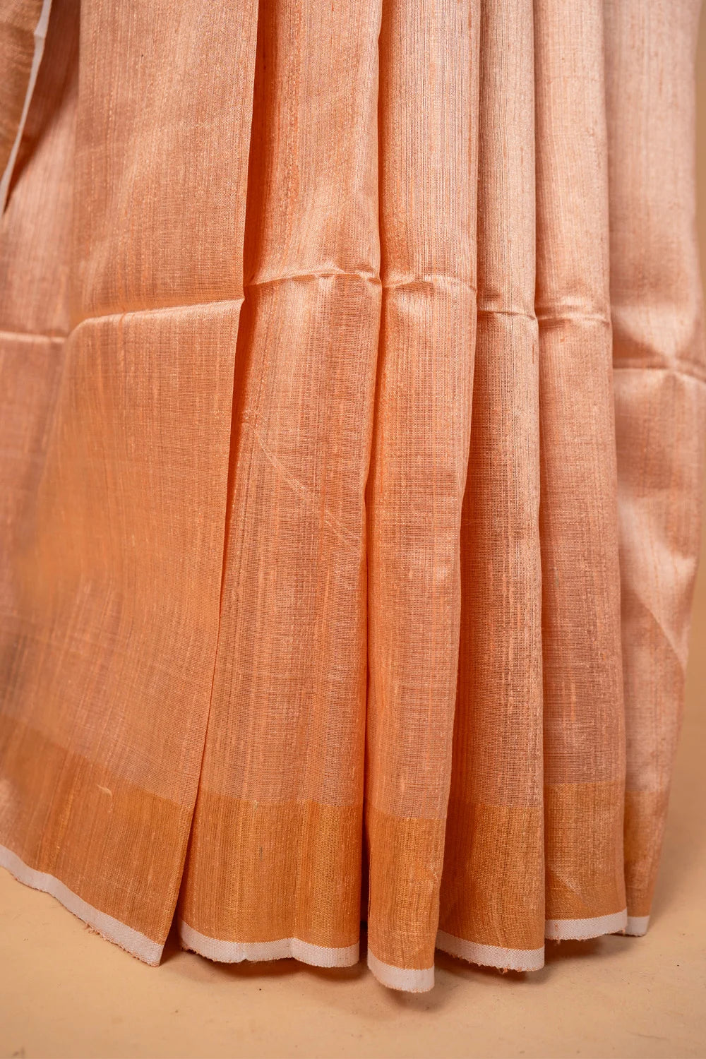 Light Peach Handloom Raw Silk Saree