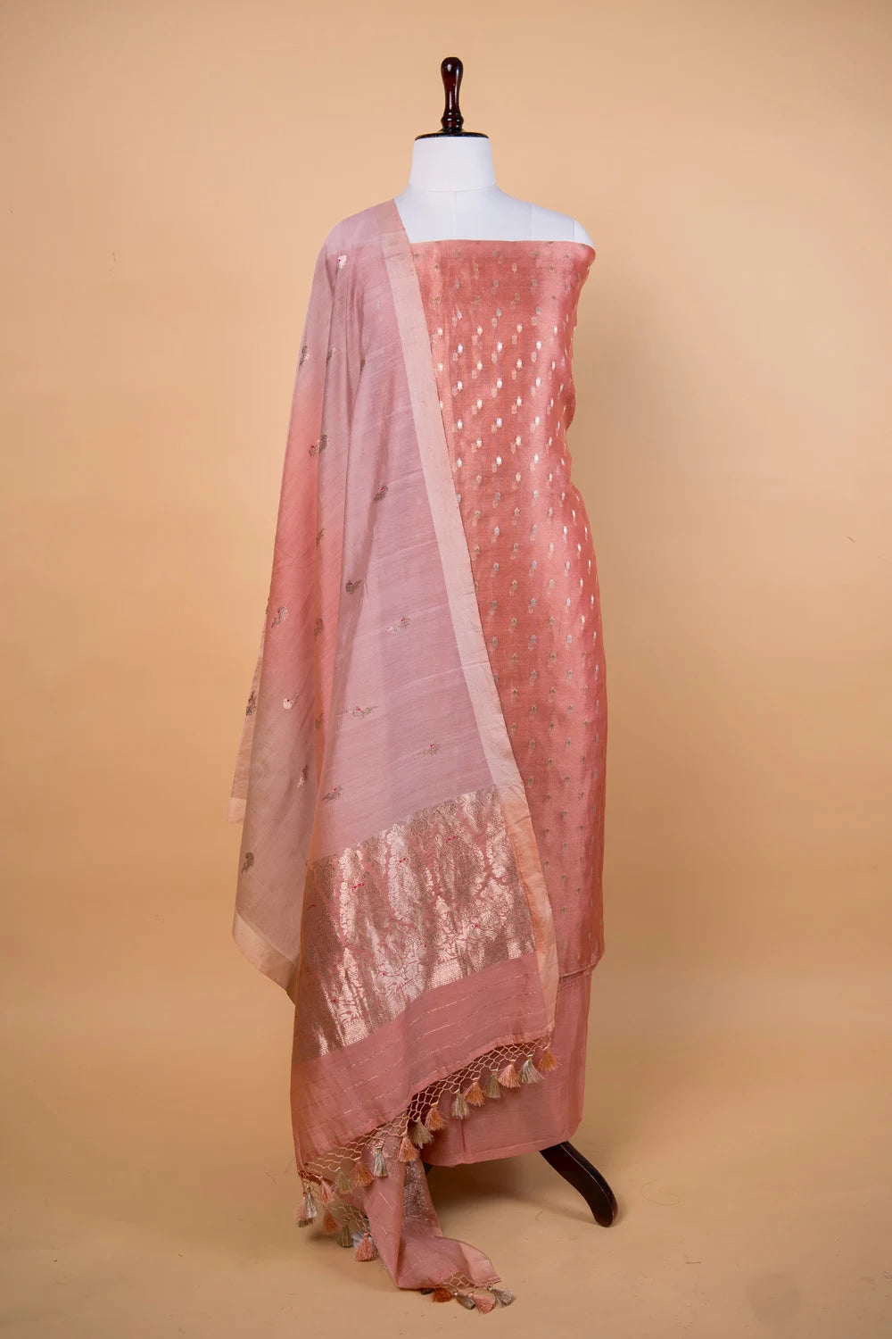 Peach Sona Rupa Weaving Puna Silk Suit