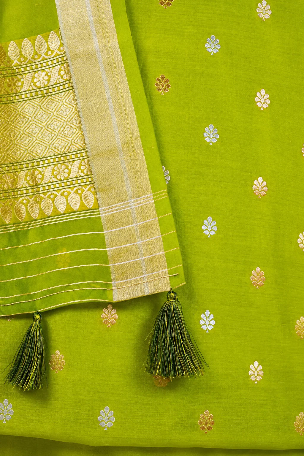 Olive Green Handwoven Chiniya Silk Suit Set