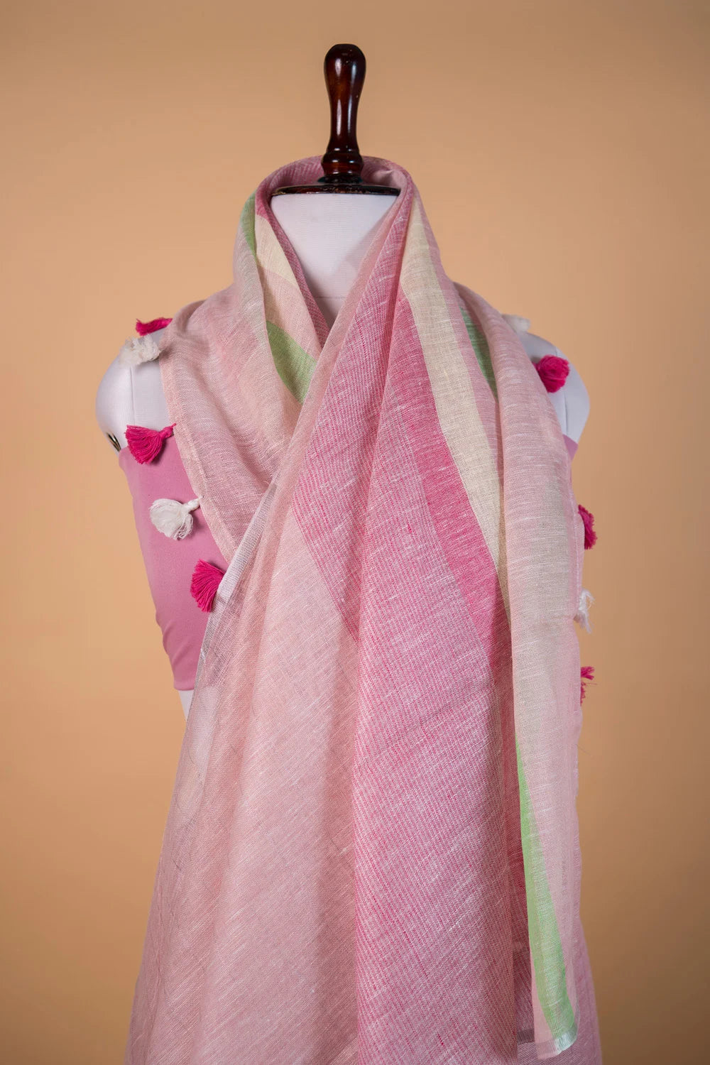 Peach  Pure Linen Saree