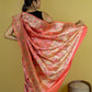 Peach Ikkat Handwoven Katan Banarasi Silk Saree