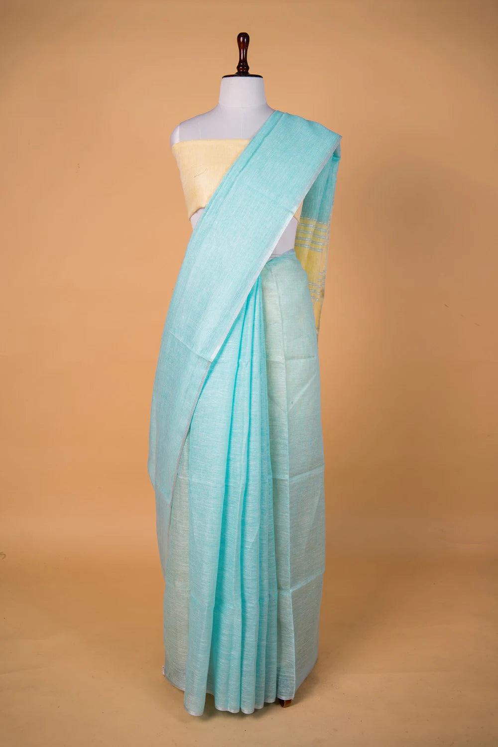 Firozi Blue  Pure Linen Saree