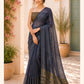 Blue Striped Pure Linen Saree