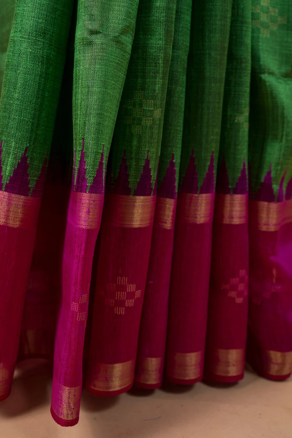Bright Green Zari Buta Raw Silk Saree