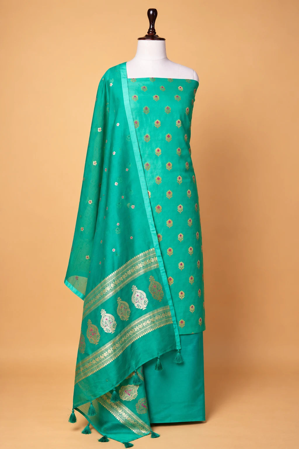 Sea Green Handwoven Chiniya Silk Suit Set