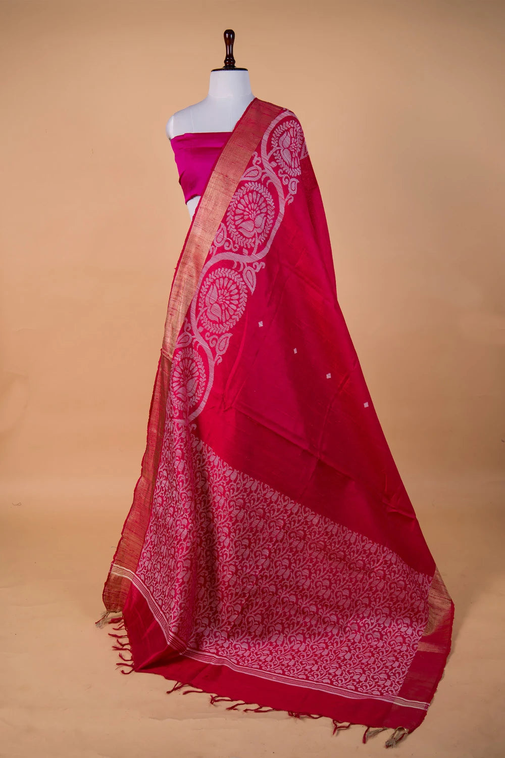 Rani Pink Resham Buti  Raw Silk Saree