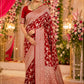 Maroon Red Floral Khaddi Silk Saree