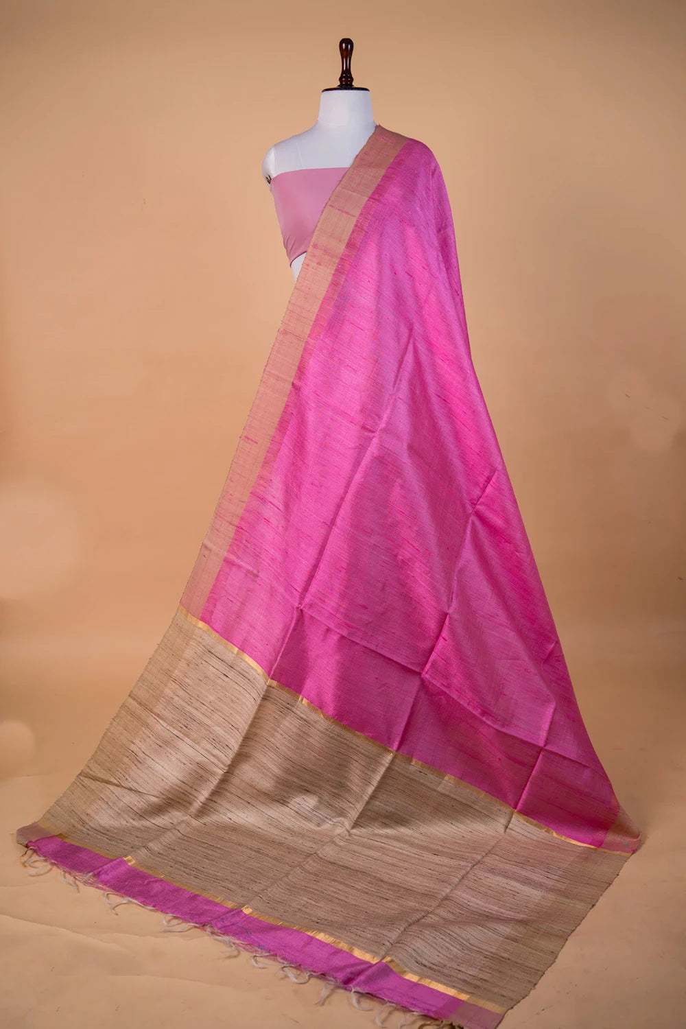Baby Pink Handloom Raw Silk Saree
