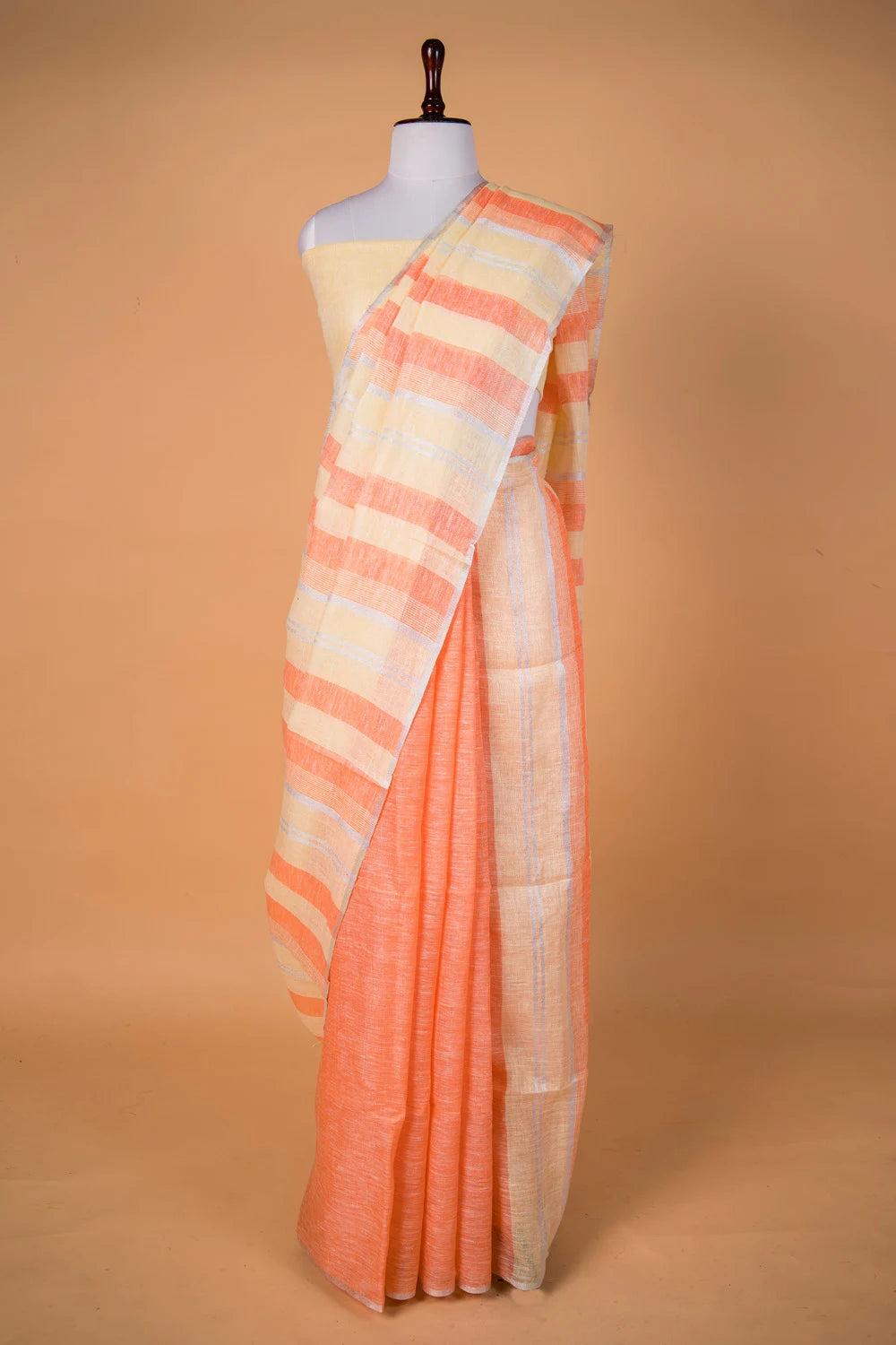 Yellow & Orange  Pure Linen Saree