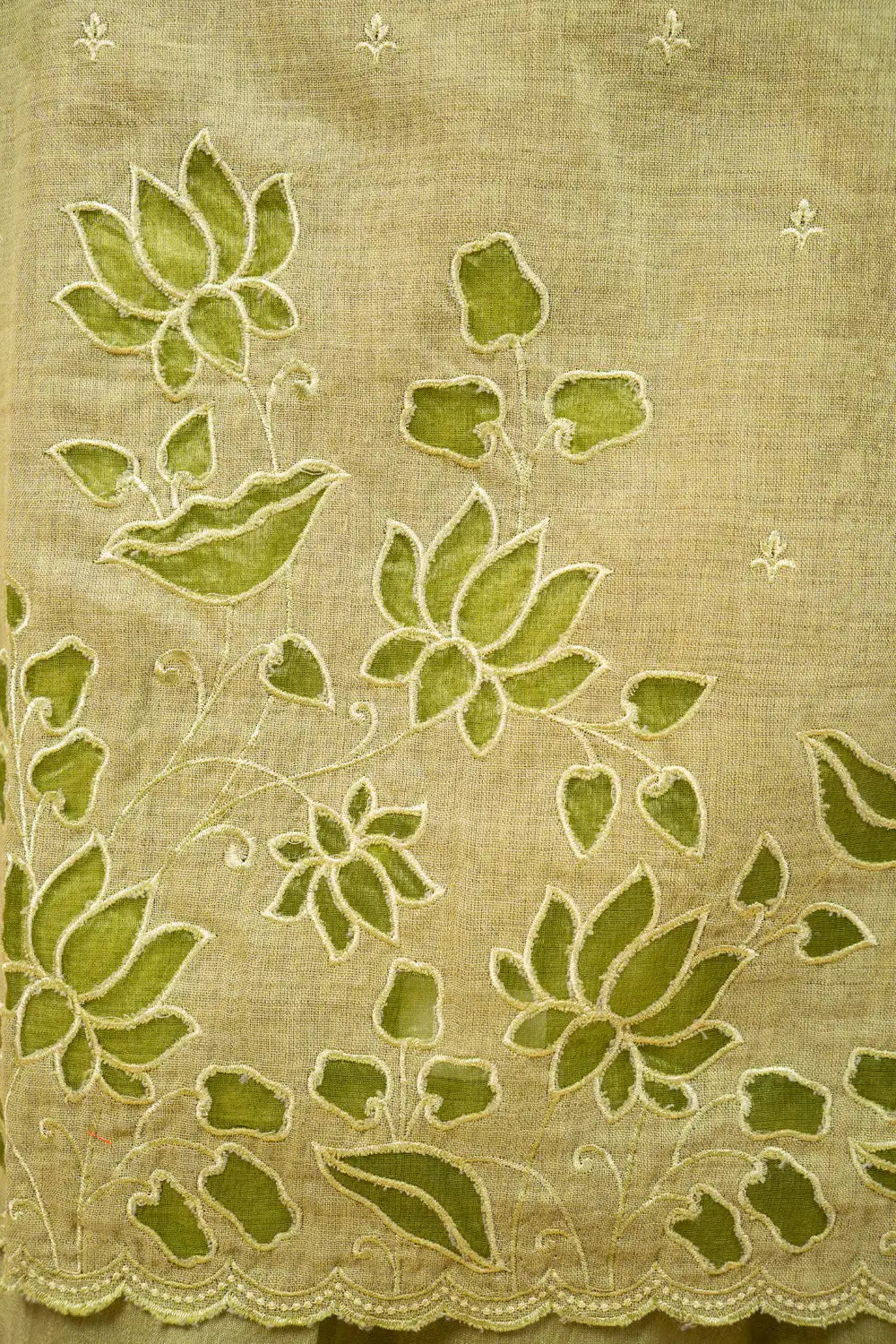 Mehndi Green Cut Work Matka Linen Suit