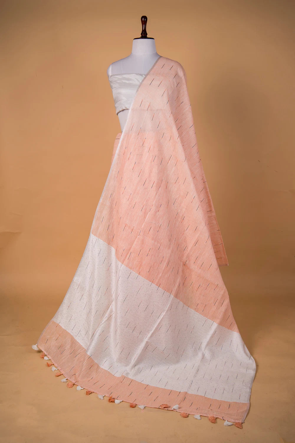 Peach Pure Linen Saree