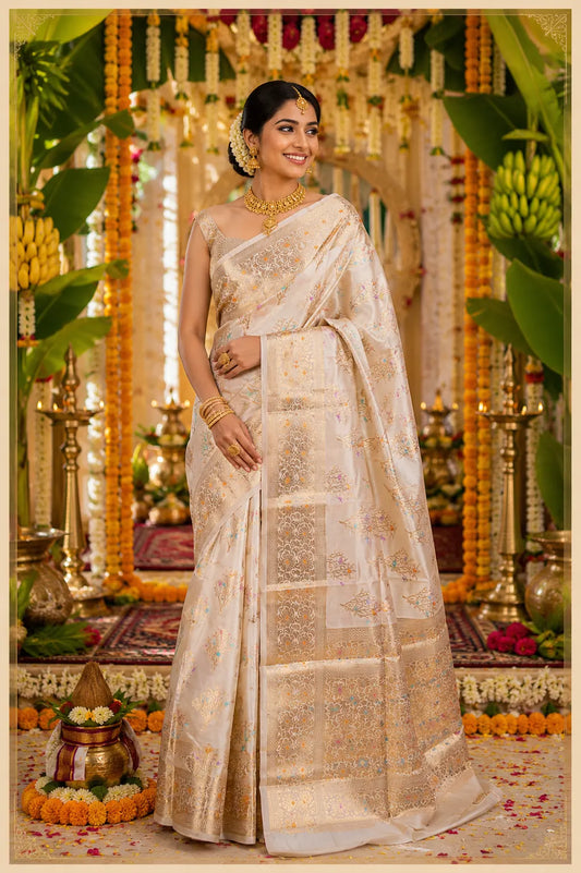 Cream Meenedar Chiniya Silk Saree