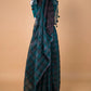 Rama Green Checks weaving Pure Linen Saree
