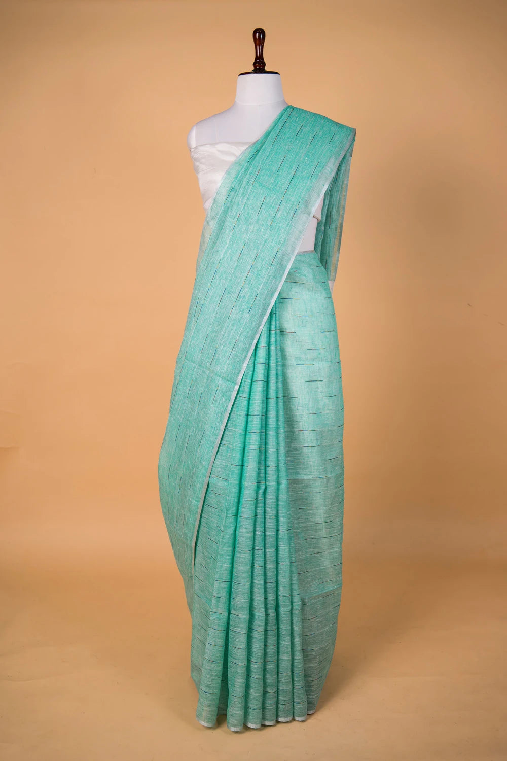 Sea Green Pure Linen Saree