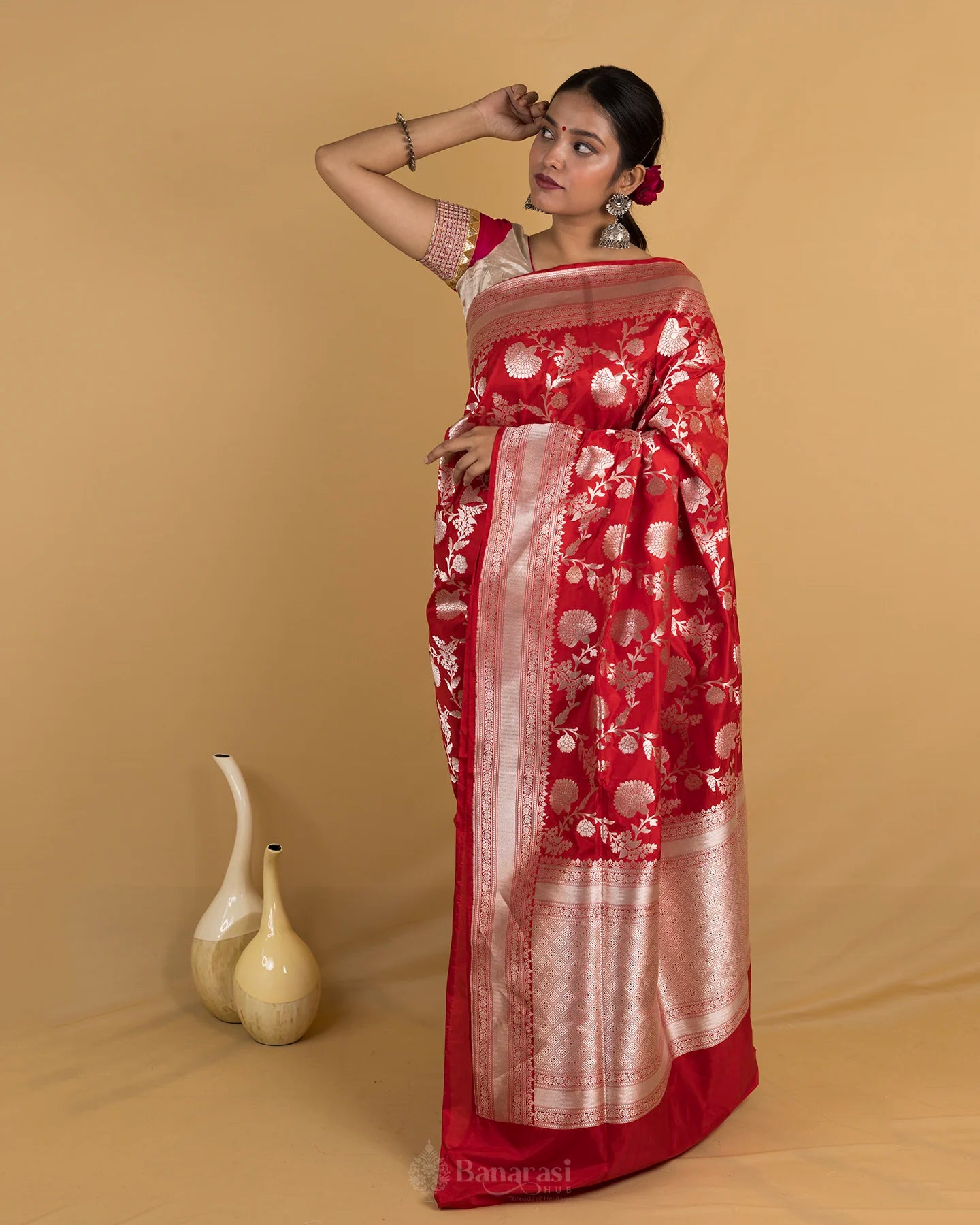 Sinduri Red Rupa Zari Katan Banarasi Silk Saree
