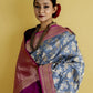 Grey and Rani Woven Katan Banarasi Silk Saree