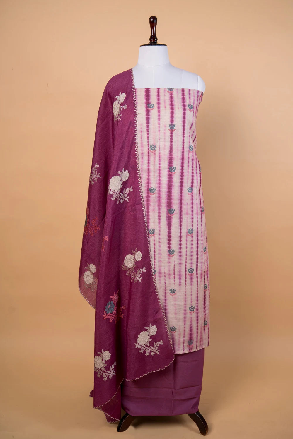 Onion Pink Shibori Dye Munga Silk Suit
