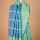 Pista Green & Blue Stripes Pure Linen Saree