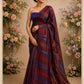 Maroon & Brown Striped Pure Linen Saree