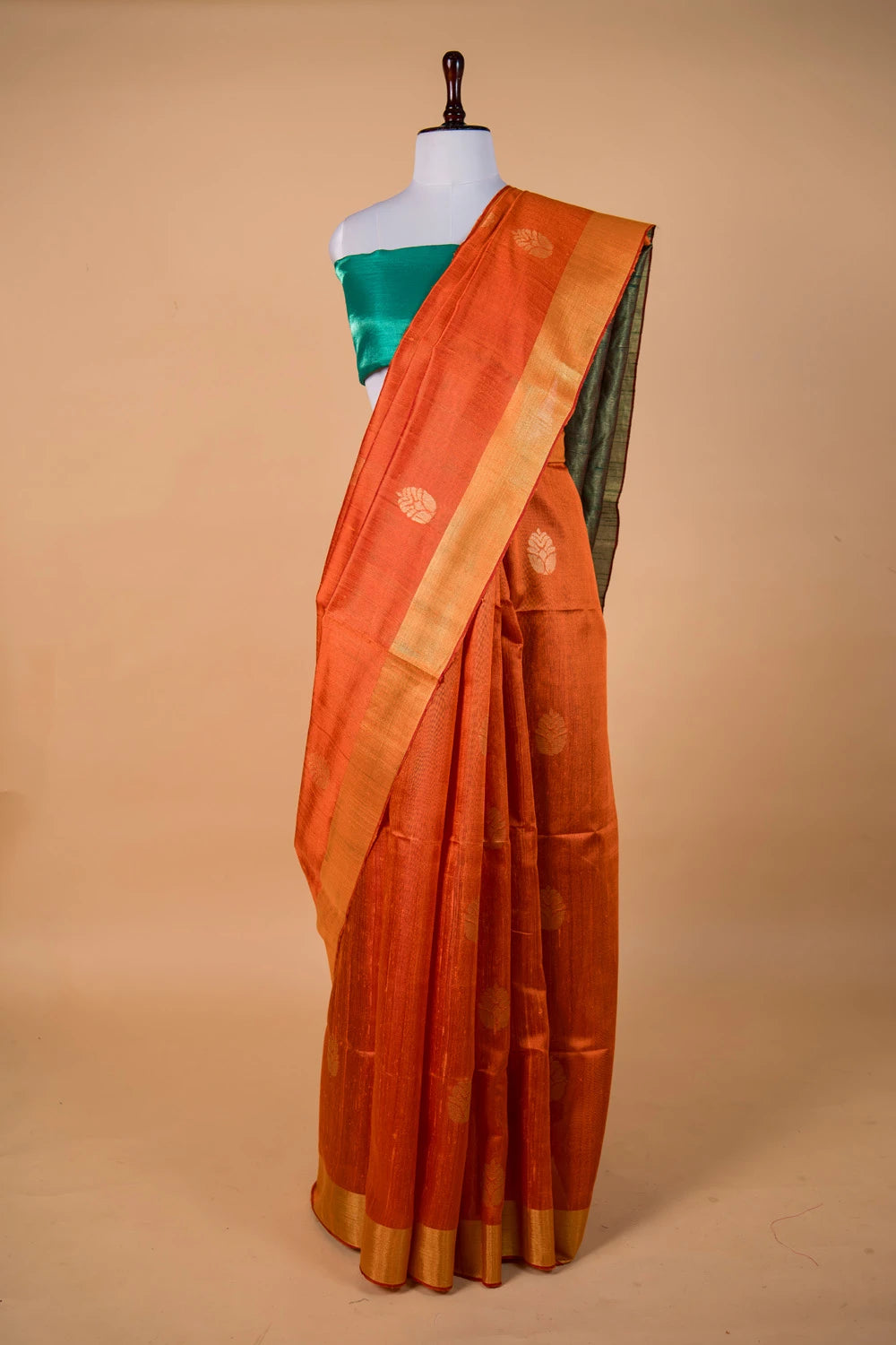 Orange Zari Buta Raw Silk Saree