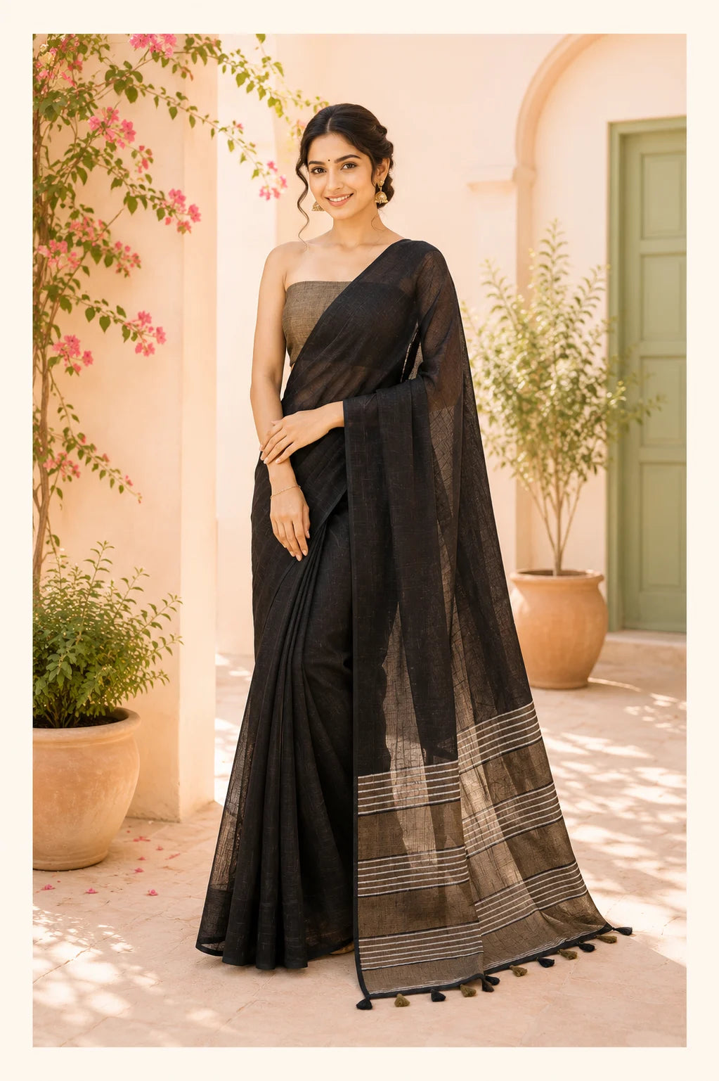 Coffee Brown Pure Linen Saree