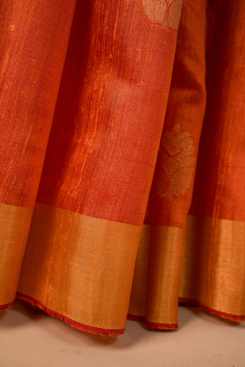 Orange Zari Buta Raw Silk Saree