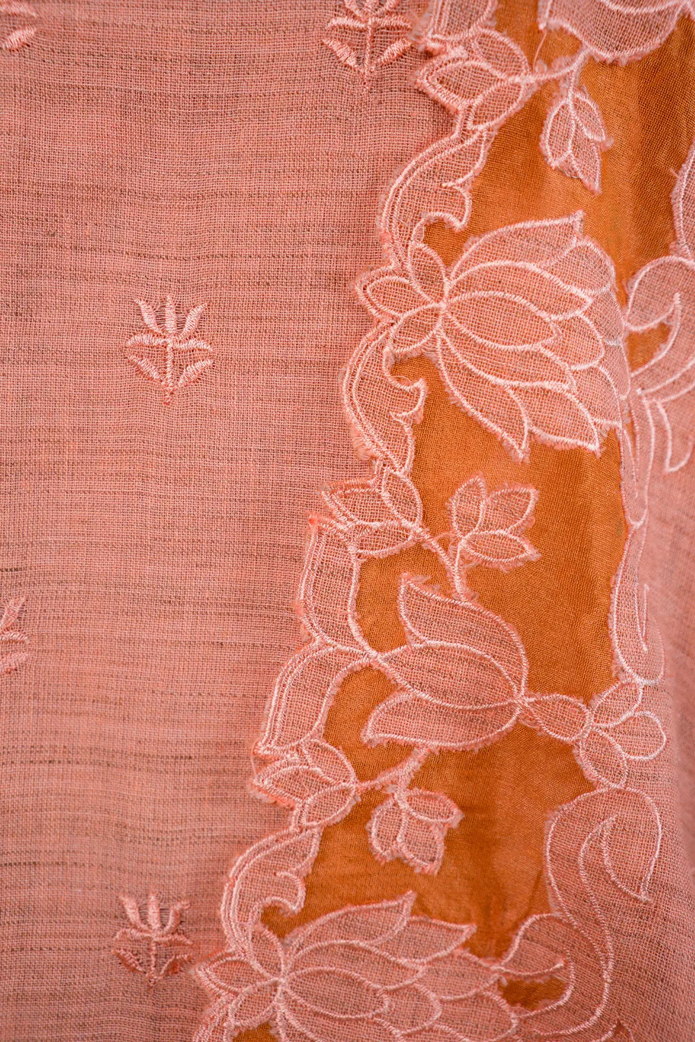 Peach Cut Work Matka Linen Suit