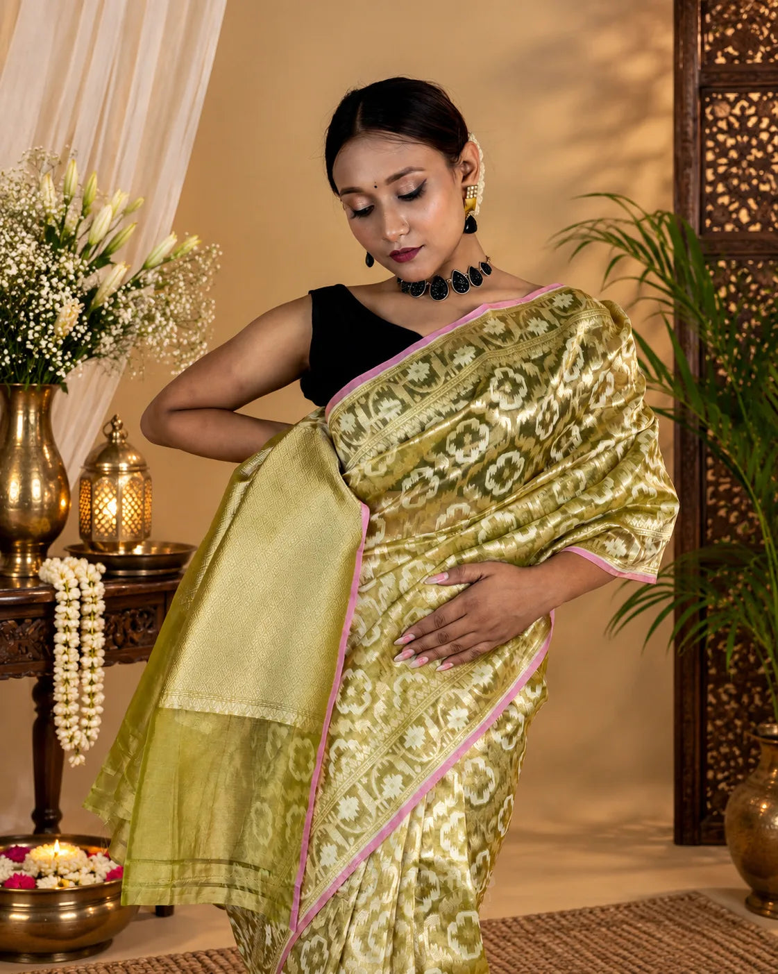 Metallic Green Tissue Banarasi Silk Saree