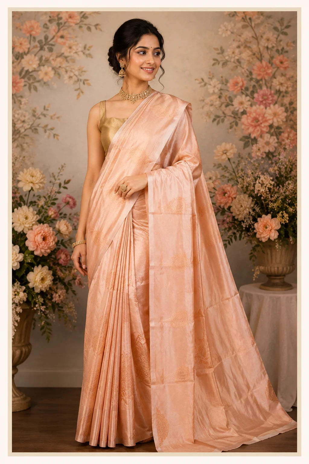 Beige Handloom Tissue Silk Saree