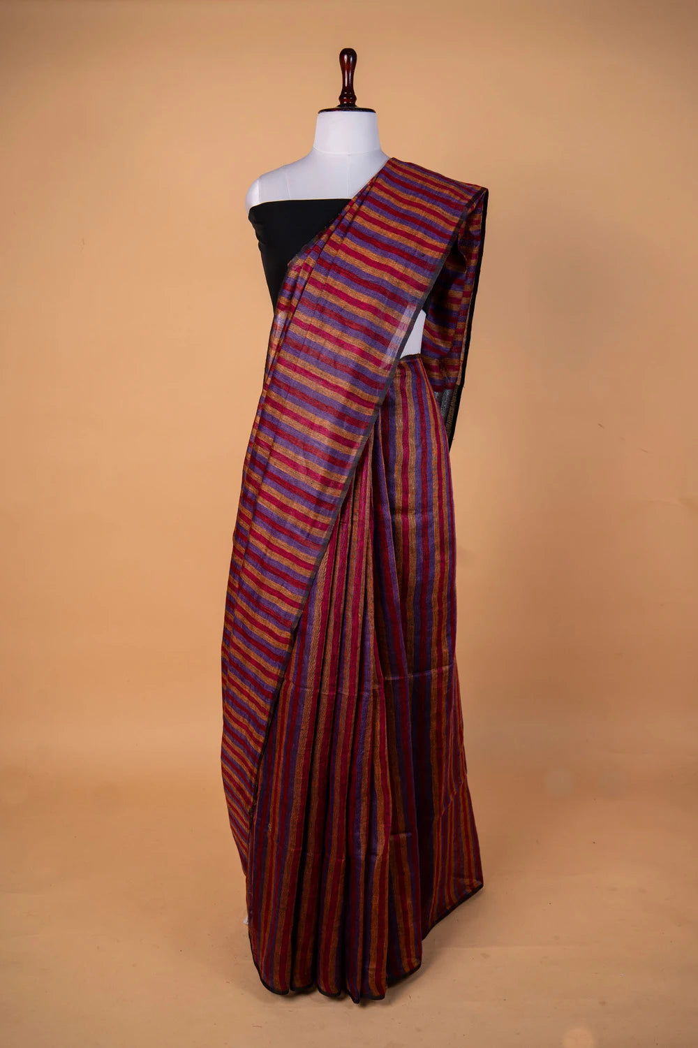 Multi Color Striped Pure Linen Saree