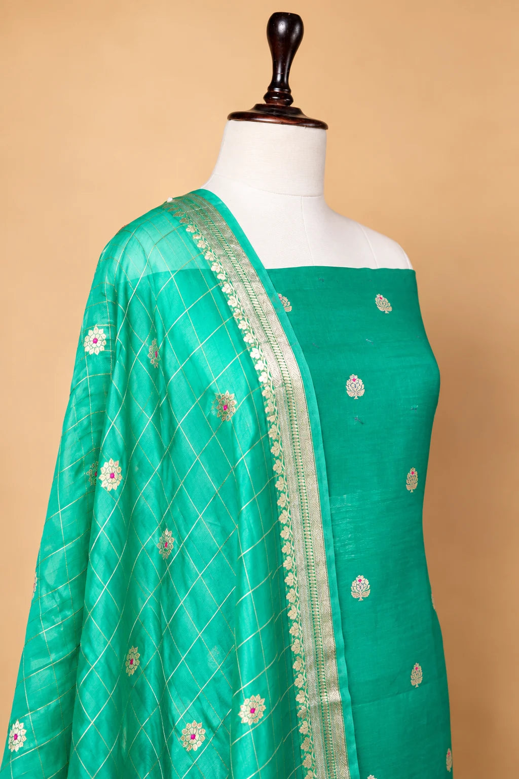 Sea Green Organza Handwoven Suit