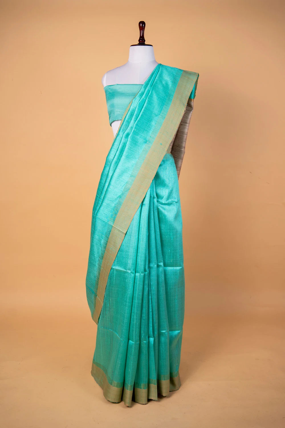 Sea Green Handloom Raw Silk Saree