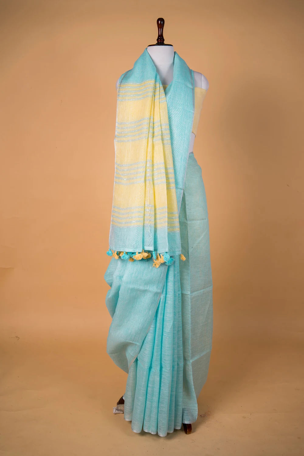 Firozi Blue  Pure Linen Saree